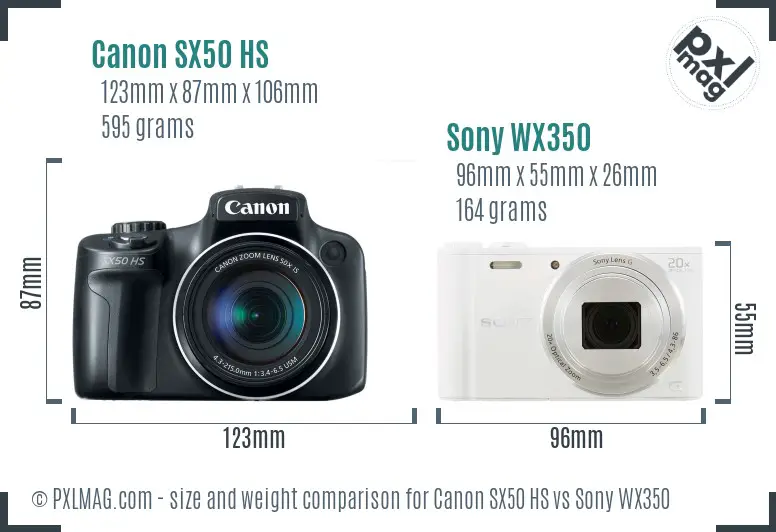 Canon SX50 HS vs Sony WX350 size comparison