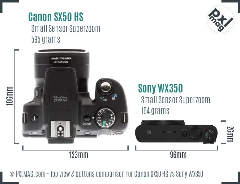 Canon SX50 HS vs Sony WX350 top view buttons comparison