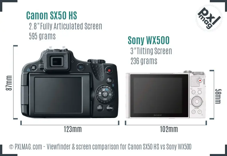 Canon SX50 HS vs Sony WX500 Screen and Viewfinder comparison