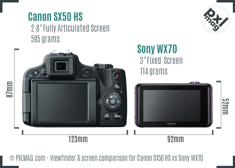 Canon SX50 HS vs Sony WX70 Screen and Viewfinder comparison