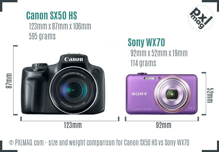 Canon SX50 HS vs Sony WX70 size comparison