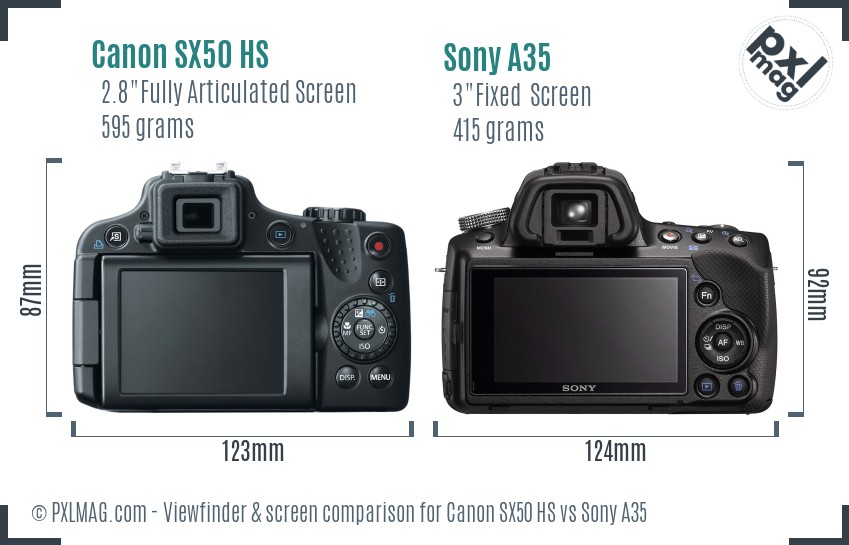 Canon SX50 HS vs Sony A35 Screen and Viewfinder comparison