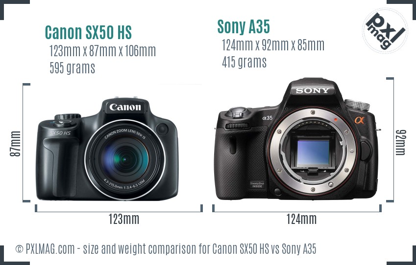 Canon SX50 HS vs Sony A35 size comparison Canon SX50 HS vs Sony A35 size comparison
