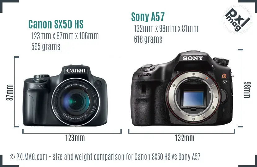 Canon SX50 HS vs Sony A57 size comparison Canon SX50 HS vs Sony A57 size comparison