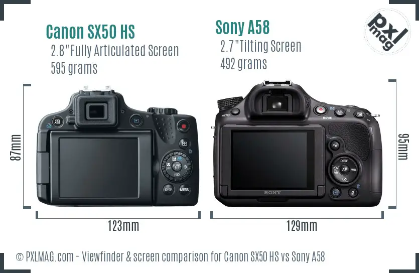Canon SX50 HS vs Sony A58 Screen and Viewfinder comparison