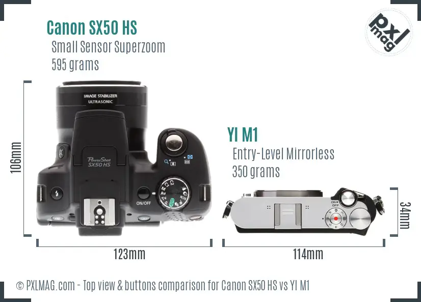 Canon SX50 HS vs YI M1 top view buttons comparison Canon SX50 HS vs YI M1 top view buttons comparison