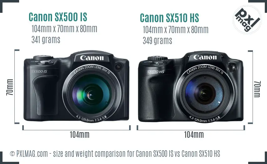 Canon SX500 IS vs Canon SX510 HS size comparison