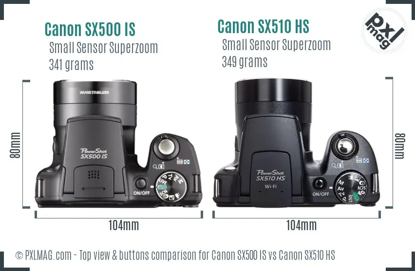 Canon SX500 IS vs Canon SX510 HS top view buttons comparison