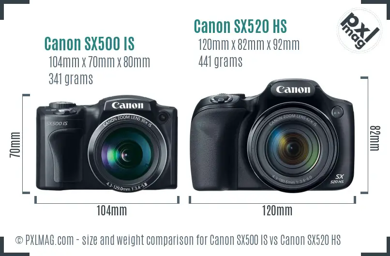 Canon SX500 IS vs Canon SX520 HS size comparison