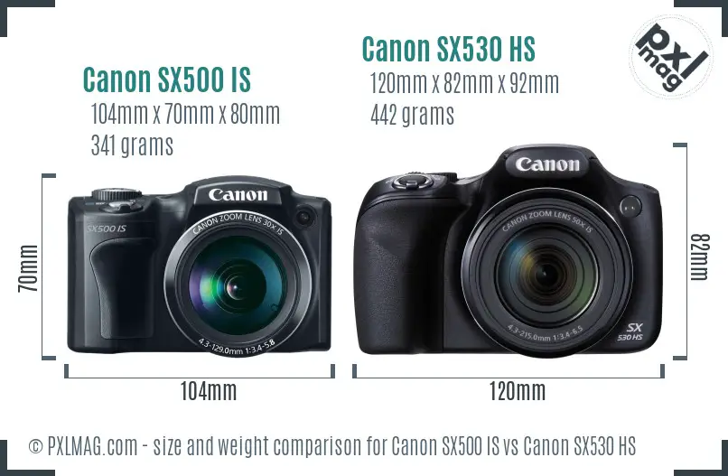 Canon SX500 IS vs Canon SX530 HS size comparison