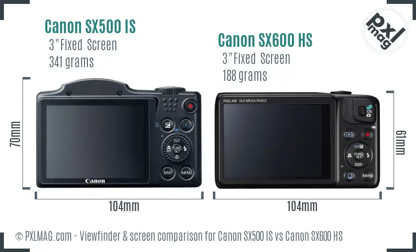 Canon SX500 IS vs Canon SX600 HS Screen and Viewfinder comparison