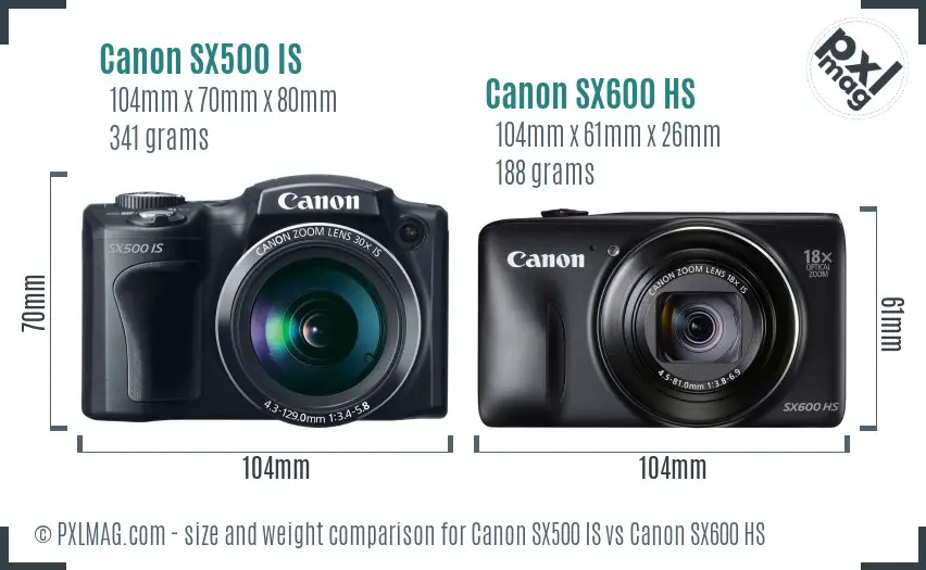 Canon SX500 IS vs Canon SX600 HS size comparison