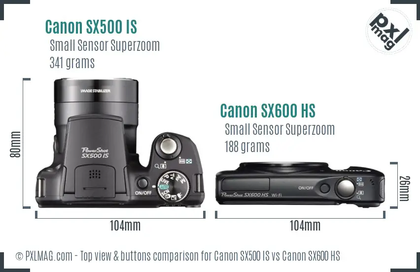 Canon SX500 IS vs Canon SX600 HS top view buttons comparison