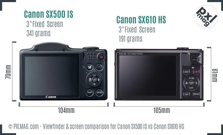 Canon SX500 IS vs Canon SX610 HS Screen and Viewfinder comparison