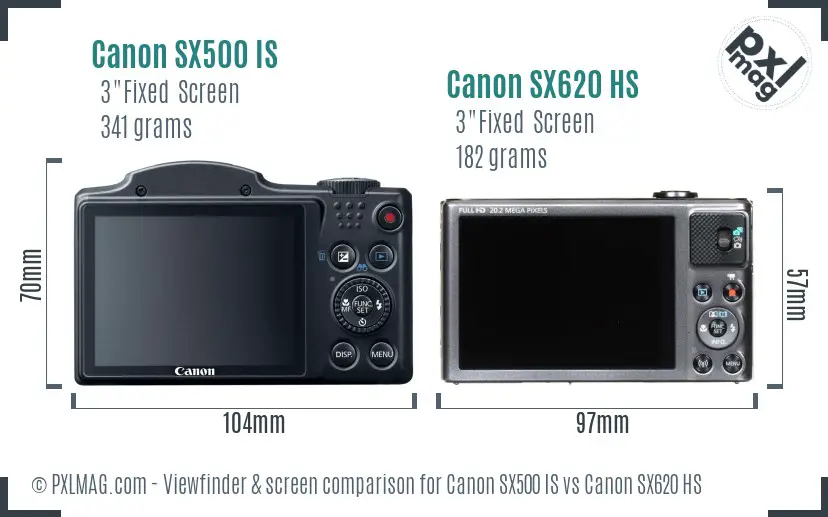 Canon SX500 IS vs Canon SX620 HS Screen and Viewfinder comparison