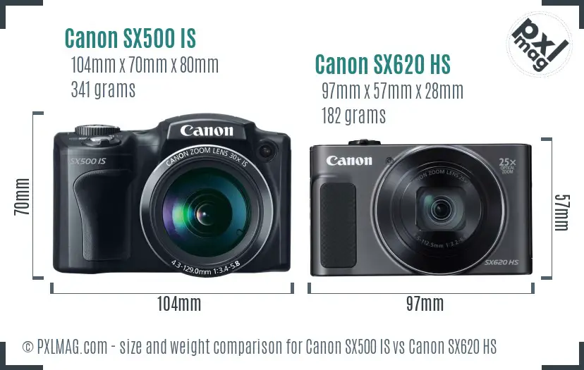 Canon SX500 IS vs Canon SX620 HS size comparison
