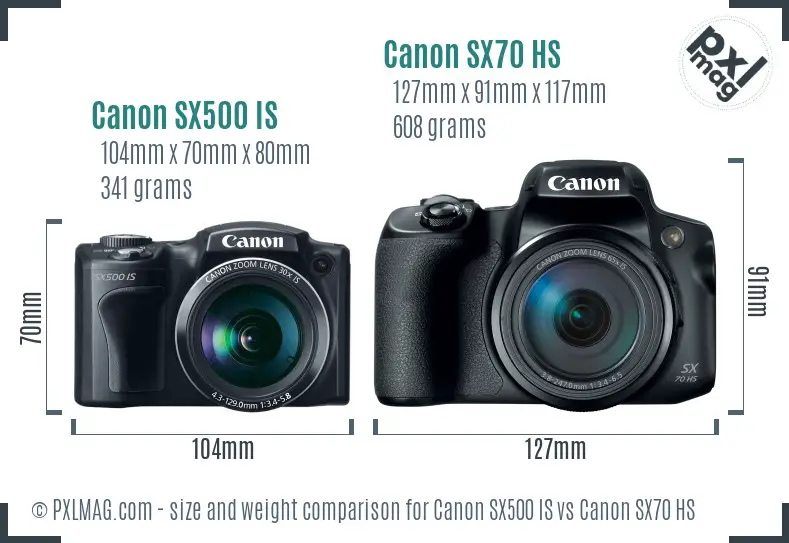 Canon SX500 IS vs Canon SX70 HS size comparison