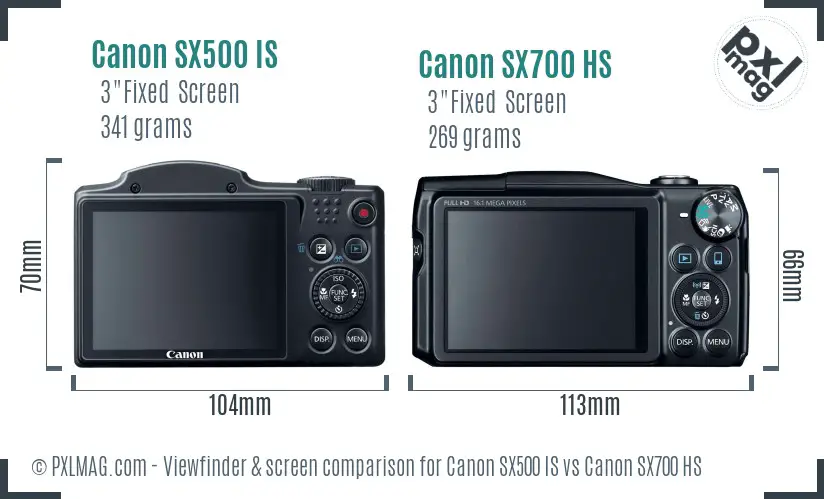 Canon SX500 IS vs Canon SX700 HS Screen and Viewfinder comparison