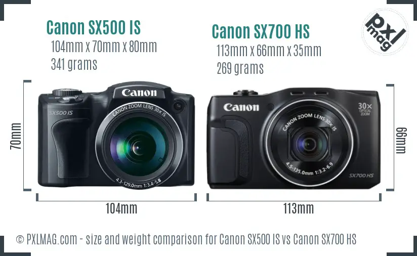 Canon SX500 IS vs Canon SX700 HS size comparison