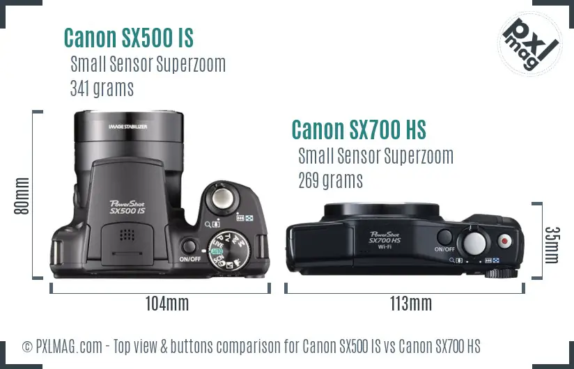 Canon SX500 IS vs Canon SX700 HS top view buttons comparison
