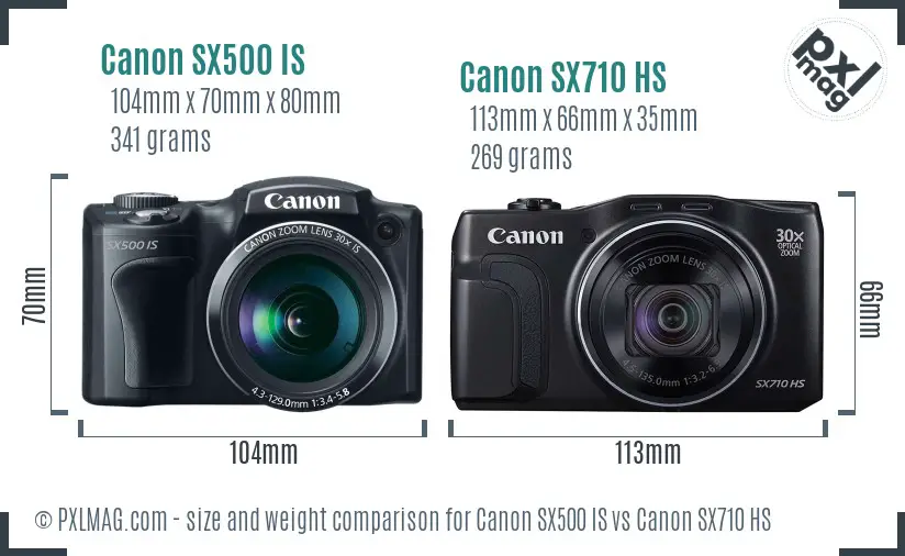Canon SX500 IS vs Canon SX710 HS size comparison