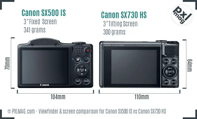 Canon SX500 IS vs Canon SX730 HS Screen and Viewfinder comparison