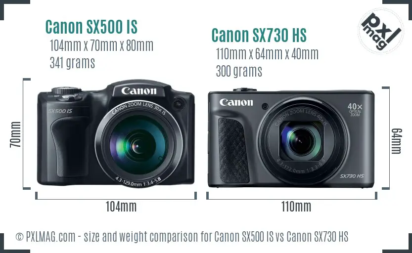 Canon SX500 IS vs Canon SX730 HS size comparison