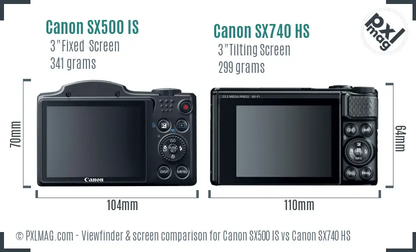 Canon SX500 IS vs Canon SX740 HS Screen and Viewfinder comparison