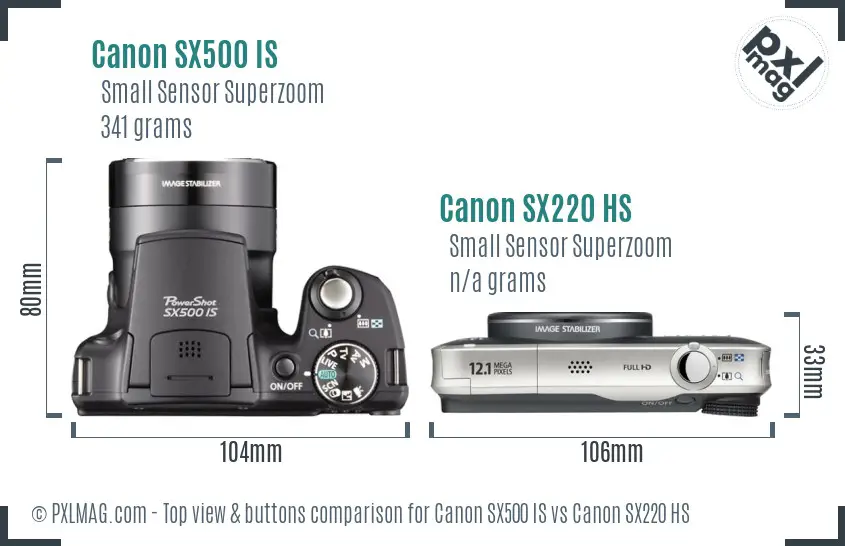 Canon SX500 IS vs Canon SX220 HS top view buttons comparison
