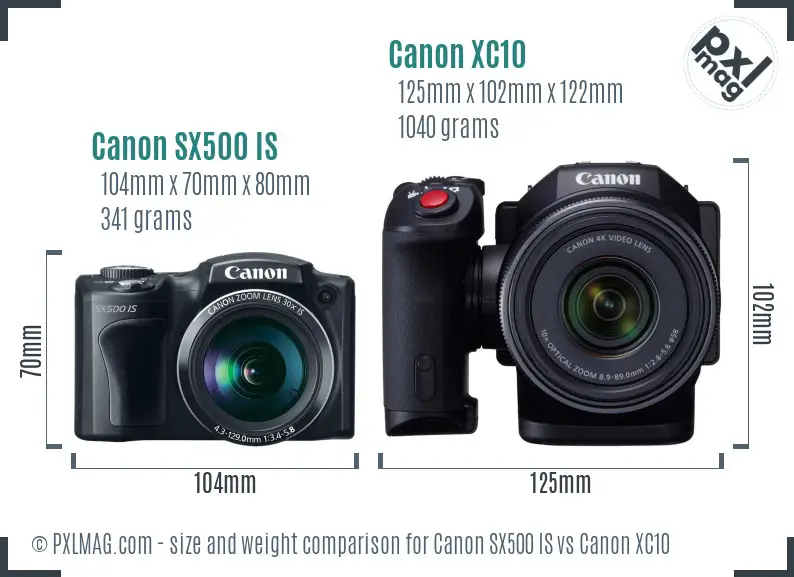 Canon SX500 IS vs Canon XC10 size comparison