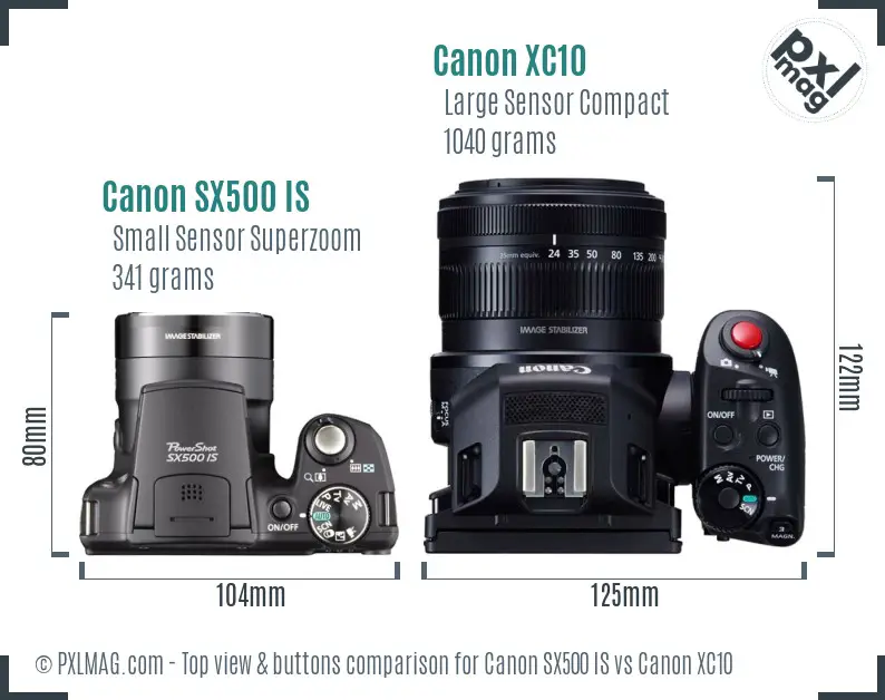 Canon SX500 IS vs Canon XC10 top view buttons comparison