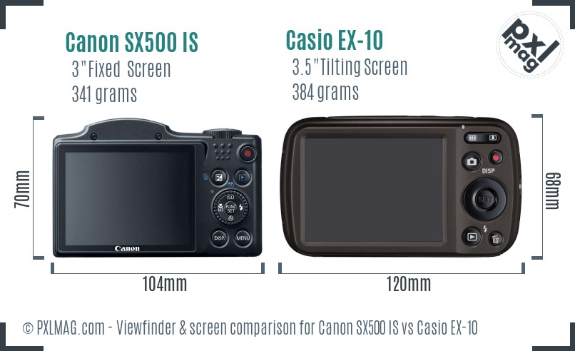 Canon SX500 IS vs Casio EX-10 Screen and Viewfinder comparison