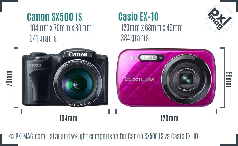 Canon SX500 IS vs Casio EX-10 size comparison