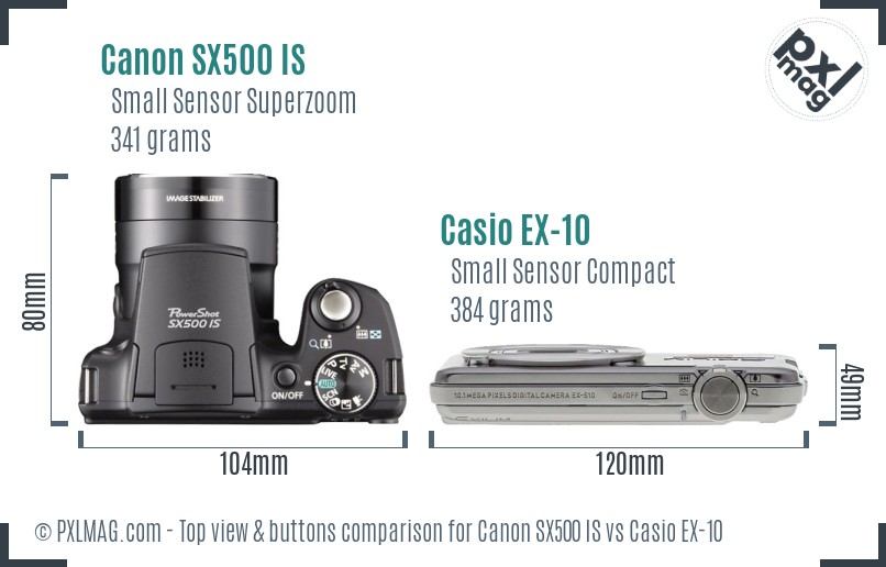 Canon SX500 IS vs Casio EX-10 top view buttons comparison