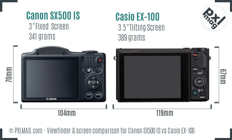 Canon SX500 IS vs Casio EX-100 Screen and Viewfinder comparison