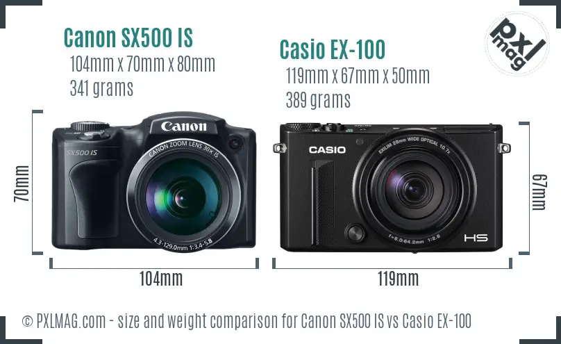 Canon SX500 IS vs Casio EX-100 size comparison