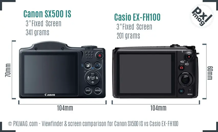 Canon SX500 IS vs Casio EX-FH100 Screen and Viewfinder comparison