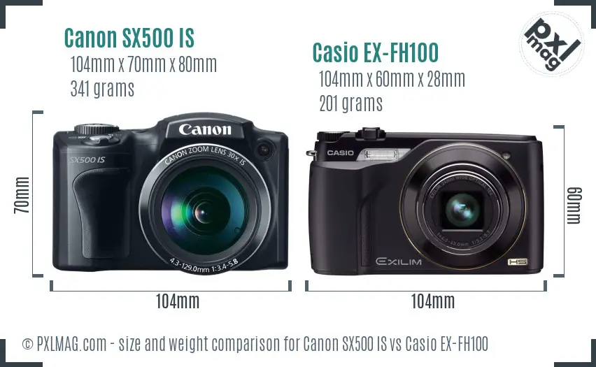 Canon SX500 IS vs Casio EX-FH100 size comparison