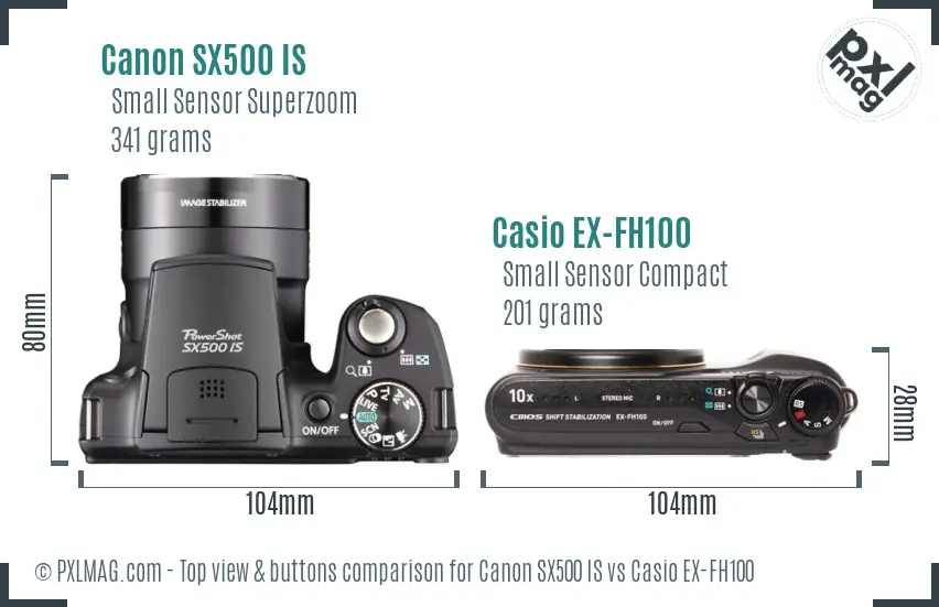 Canon SX500 IS vs Casio EX-FH100 top view buttons comparison