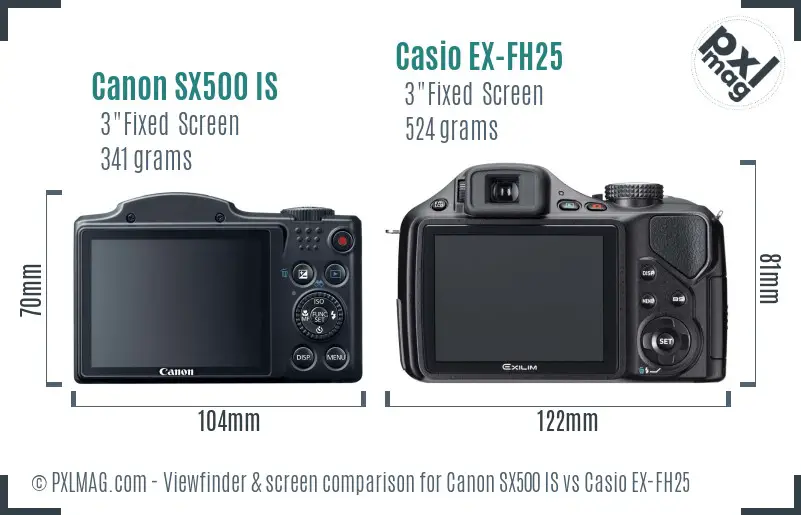 Canon SX500 IS vs Casio EX-FH25 Screen and Viewfinder comparison