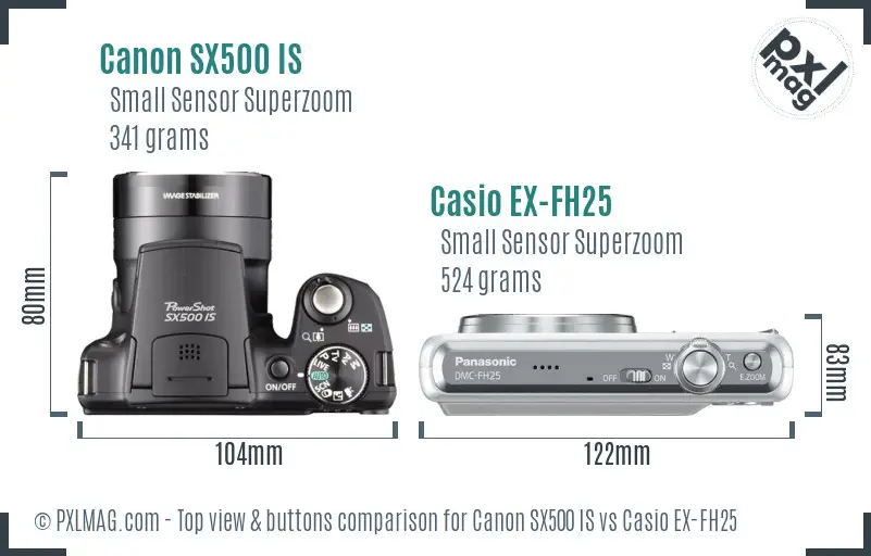 Canon SX500 IS vs Casio EX-FH25 top view buttons comparison