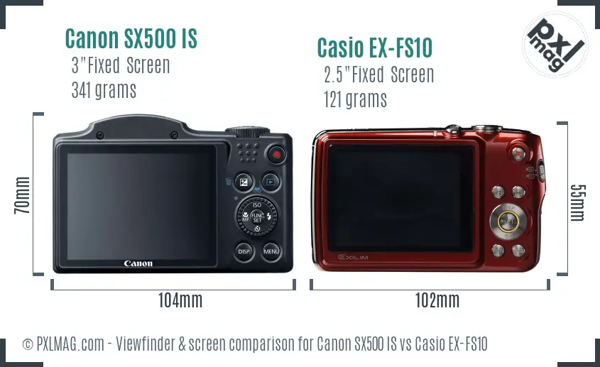 Canon SX500 IS vs Casio EX-FS10 Screen and Viewfinder comparison