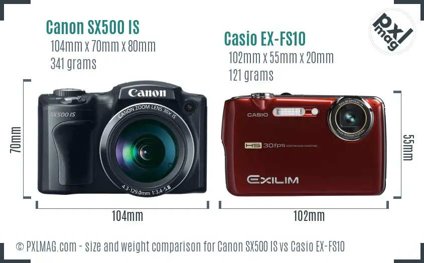 Canon SX500 IS vs Casio EX-FS10 size comparison