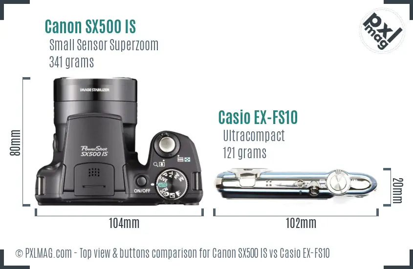 Canon SX500 IS vs Casio EX-FS10 top view buttons comparison