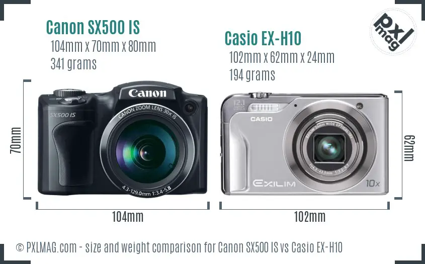 Canon SX500 IS vs Casio EX-H10 size comparison