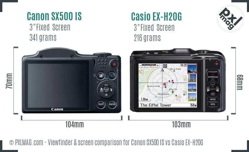 Canon SX500 IS vs Casio EX-H20G Screen and Viewfinder comparison