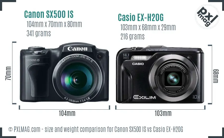 Canon SX500 IS vs Casio EX-H20G size comparison