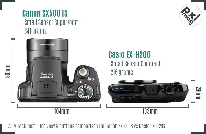 Canon SX500 IS vs Casio EX-H20G top view buttons comparison