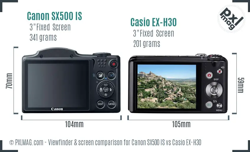 Canon SX500 IS vs Casio EX-H30 Screen and Viewfinder comparison