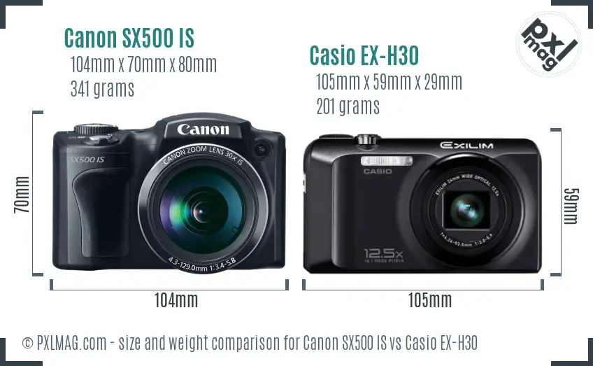 Canon SX500 IS vs Casio EX-H30 size comparison